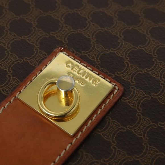 CELINE Macadam Canvas Shoulder Bag PVC Leather Brown Gold Auth 126035