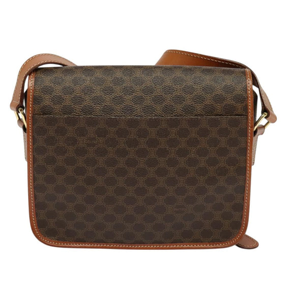 CELINE Macadam Canvas Shoulder Bag PVC Leather Brown Gold Auth 126035