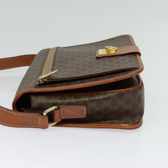 CELINE Macadam Canvas Shoulder Bag PVC Leather Brown Gold Auth 126035