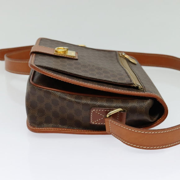 CELINE Macadam Canvas Shoulder Bag PVC Leather Brown Gold Auth 126035