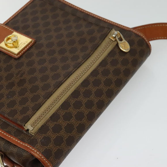CELINE Macadam Canvas Shoulder Bag PVC Leather Brown Gold Auth 126035