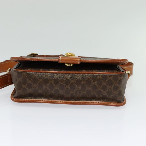 CELINE Macadam Canvas Shoulder Bag PVC Leather Brown Gold Auth 126035