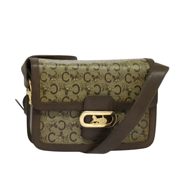 CELINE C Sulky Shoulder Bag Coated Canvas Beige Brown gold Auth 126042