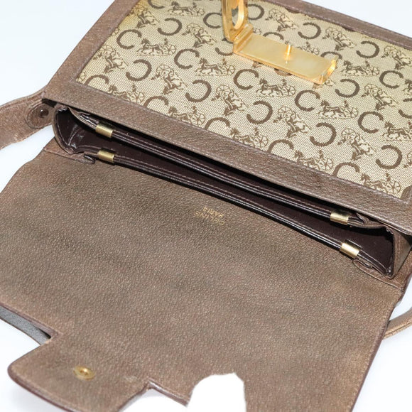 CELINE C Sulky Shoulder Bag Coated Canvas Beige Brown gold Auth 126042