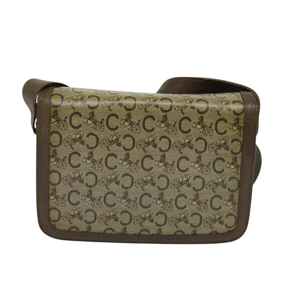 CELINE C Sulky Shoulder Bag Coated Canvas Beige Brown gold Auth 126042