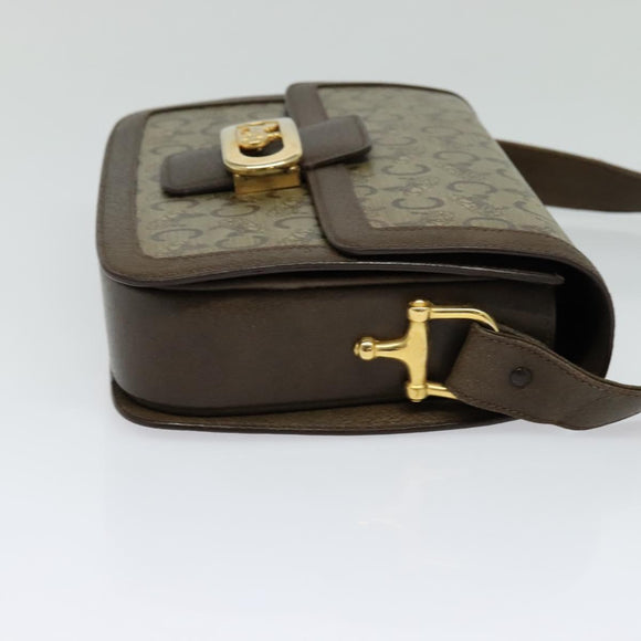 CELINE C Sulky Shoulder Bag Coated Canvas Beige Brown gold Auth 126042