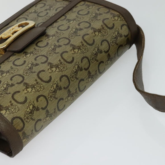 CELINE C Sulky Shoulder Bag Coated Canvas Beige Brown gold Auth 126042