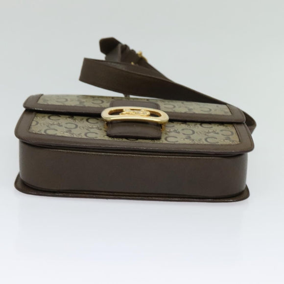 CELINE C Sulky Shoulder Bag Coated Canvas Beige Brown gold Auth 126042