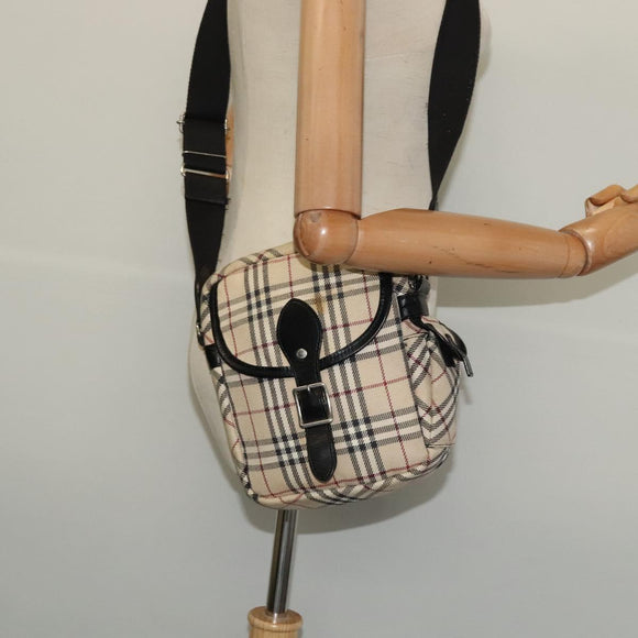BURBERRY Nova Check Shoulder Bag Canvas Beige Silver Auth 126049