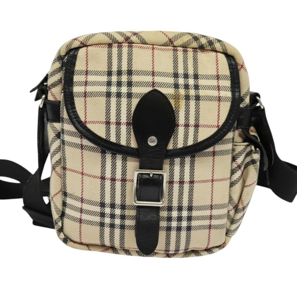 BURBERRY Nova Check Shoulder Bag Canvas Beige Silver Auth 126049