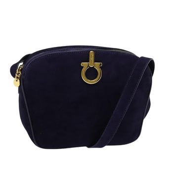 Salvatore Ferragamo Gancini Shoulder Bag Suede Purple Gold Auth 126056