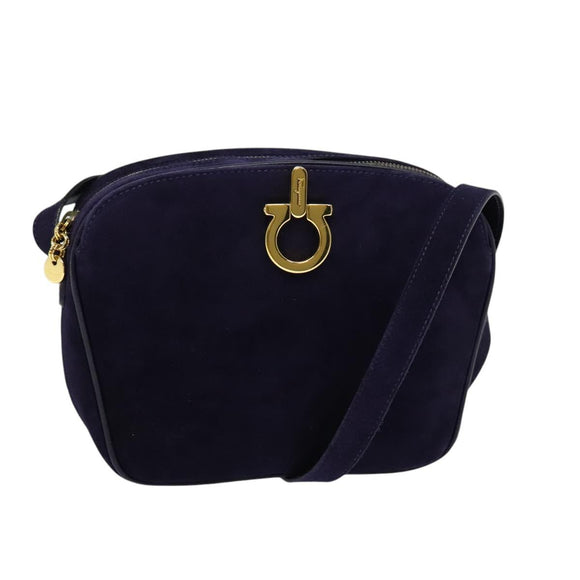 Salvatore Ferragamo Gancini Shoulder Bag Suede Purple Gold Auth 126056