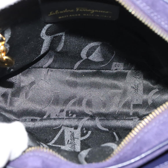 Salvatore Ferragamo Gancini Shoulder Bag Suede Purple Gold Auth 126056