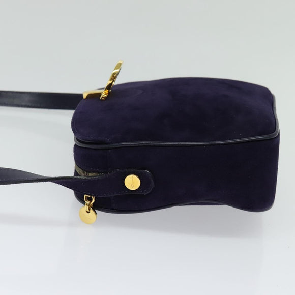 Salvatore Ferragamo Gancini Shoulder Bag Suede Purple Gold Auth 126056