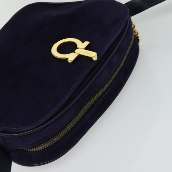 Salvatore Ferragamo Gancini Shoulder Bag Suede Purple Gold Auth 126056