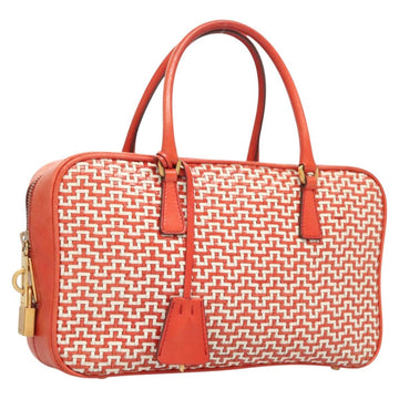PRADA Hand Bag Leather Orange Gold Auth 126058
