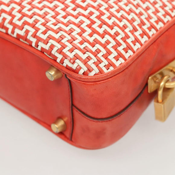 PRADA Hand Bag Leather Orange Gold Auth 126058