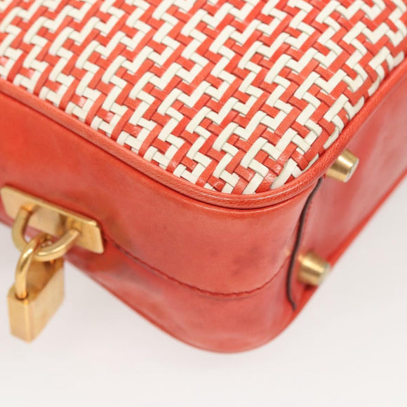 PRADA Hand Bag Leather Orange Gold Auth 126058