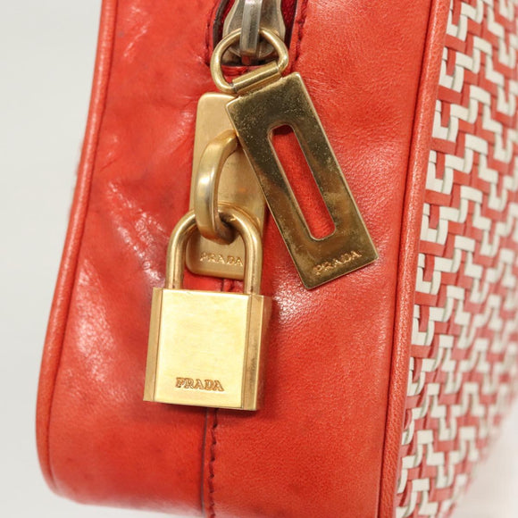 PRADA Hand Bag Leather Orange Gold Auth 126058
