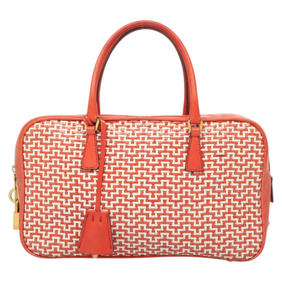 PRADA Hand Bag Leather Orange Gold Auth 126058