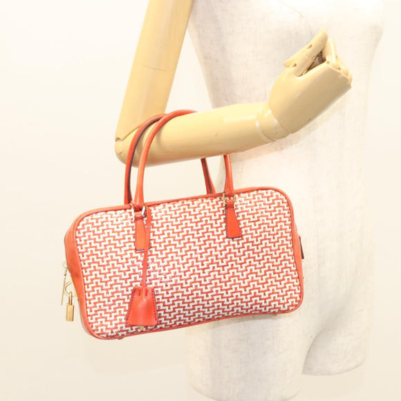 PRADA Hand Bag Leather Orange Gold Auth 126058