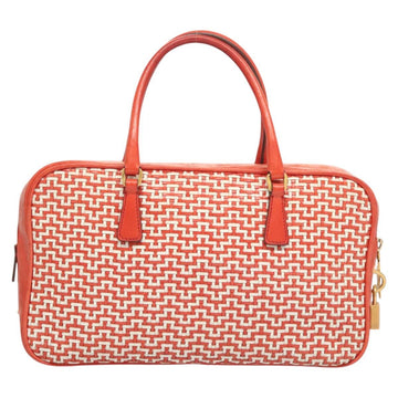 PRADA Hand Bag Leather Orange Gold Auth 126058 - 0