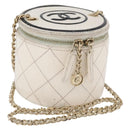 CHANEL Matelasse Chain Shoulder Bag Leather White Gold CC Auth 126060-1