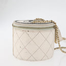 CHANEL Matelasse Chain Shoulder Bag Leather White Gold CC Auth 126060-4