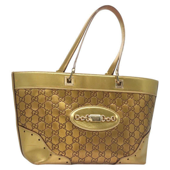 GUCCI GG Canvas Guccissima Hand Bag Leather Gold Tone 145993 Auth 126062