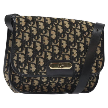 Christian Dior Trotter Canvas Shoulder Bag Black Gold Auth 126068
