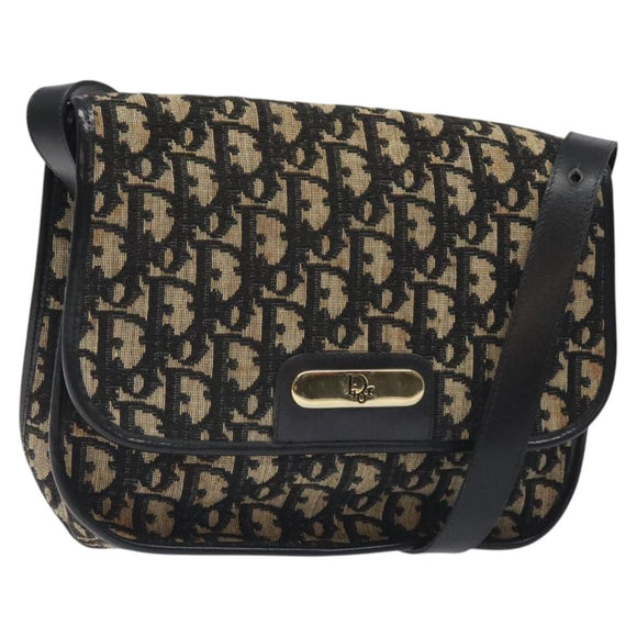 Christian Dior Trotter Canvas Shoulder Bag Black Gold Auth 126068