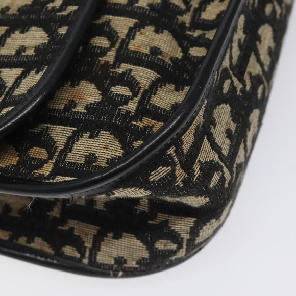 Christian Dior Trotter Canvas Shoulder Bag Black Gold Auth 126068