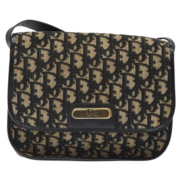 Christian Dior Trotter Canvas Shoulder Bag Black Gold Auth 126068