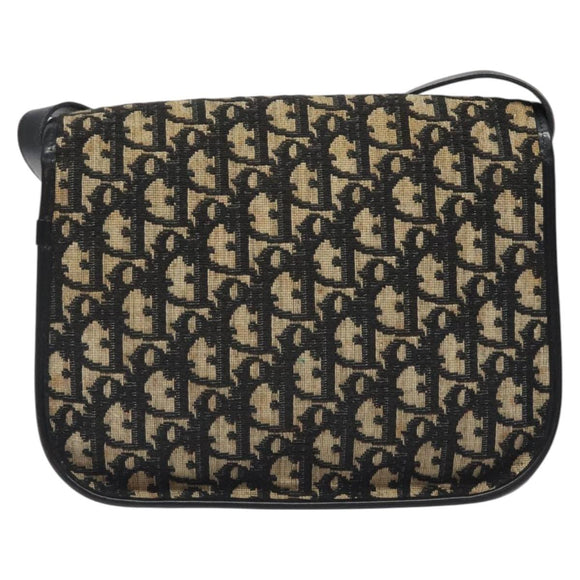 Christian Dior Trotter Canvas Shoulder Bag Black Gold Auth 126068