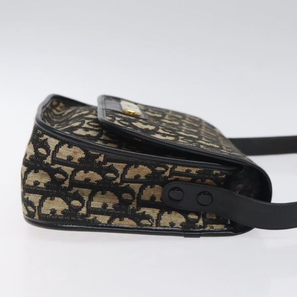 Christian Dior Trotter Canvas Shoulder Bag Black Gold Auth 126068