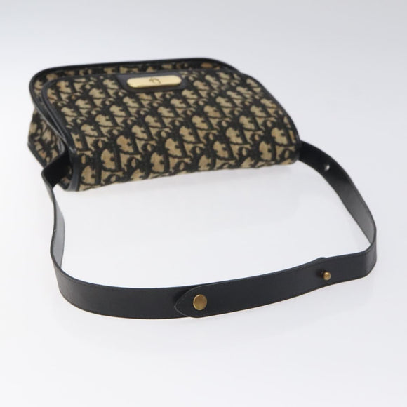 Christian Dior Trotter Canvas Shoulder Bag Black Gold Auth 126068