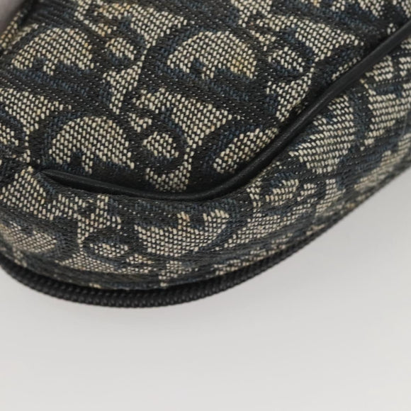 Christian Dior Trotter Canvas Saddle Pouch Navy Gold Auth 126069