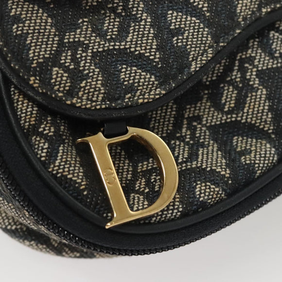Christian Dior Trotter Canvas Saddle Pouch Navy Gold Auth 126069