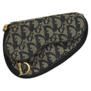 Christian Dior Trotter Canvas Saddle Pouch Navy Gold Auth 126069-1