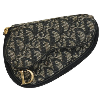Christian Dior Trotter Canvas Saddle Pouch Navy Gold Auth 126069