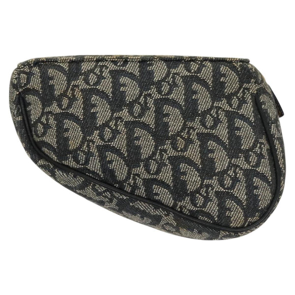 Christian Dior Trotter Canvas Saddle Pouch Navy Gold Auth 126069
