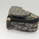 Christian Dior Trotter Canvas Saddle Pouch Navy Gold Auth 126069-3