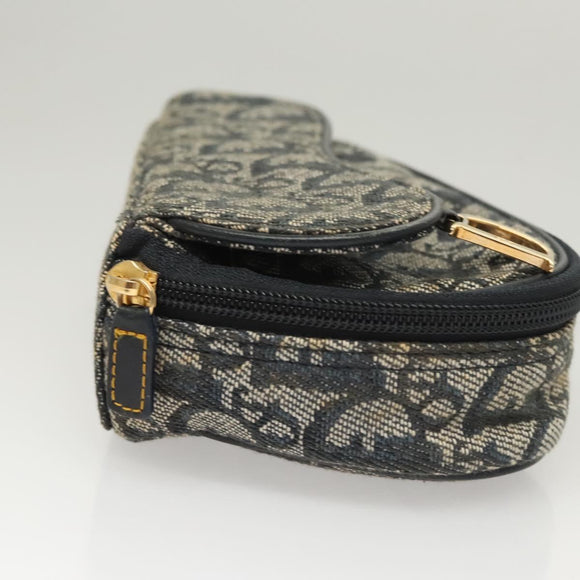 Christian Dior Trotter Canvas Saddle Pouch Navy Gold Auth 126069
