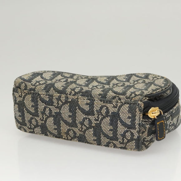 Christian Dior Trotter Canvas Saddle Pouch Navy Gold Auth 126069