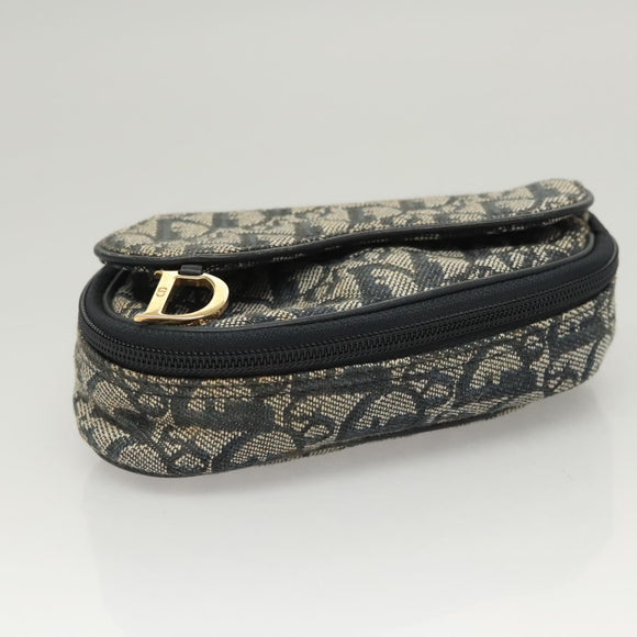 Christian Dior Trotter Canvas Saddle Pouch Navy Gold Auth 126069
