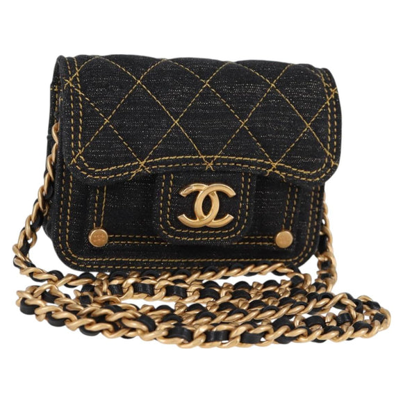 CHANEL Matelasse Chain Shoulder Bag Denim Navy Gold CC Auth 126072SM