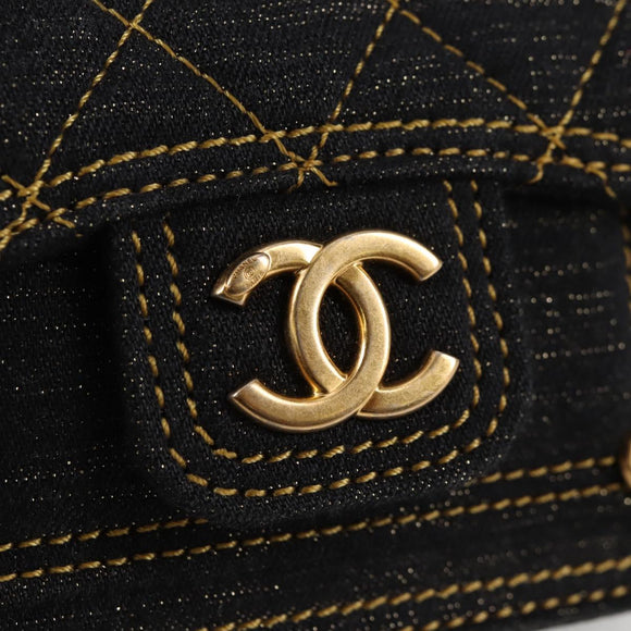 CHANEL Matelasse Chain Shoulder Bag Denim Navy Gold CC Auth 126072SM