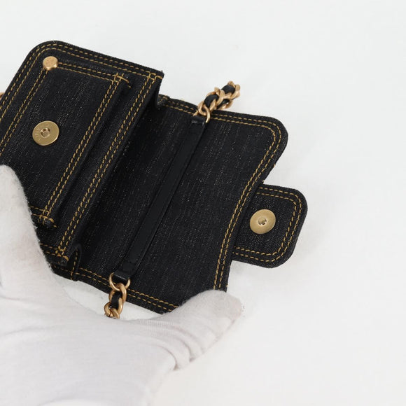 CHANEL Matelasse Chain Shoulder Bag Denim Navy Gold CC Auth 126072SM