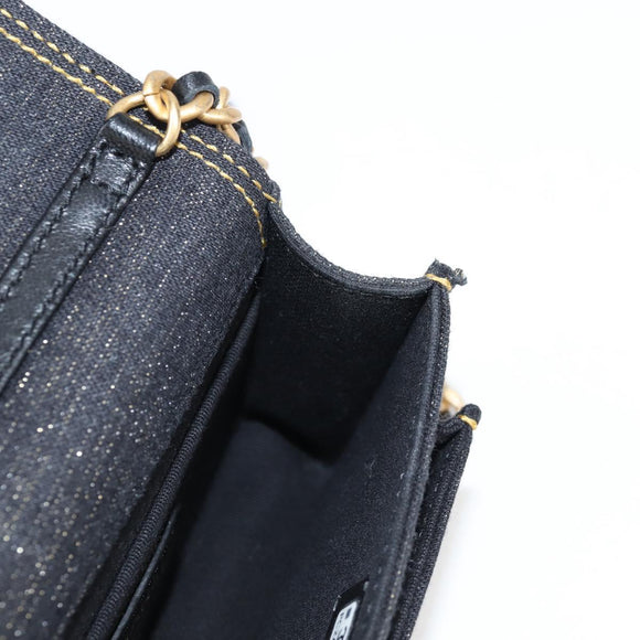 CHANEL Matelasse Chain Shoulder Bag Denim Navy Gold CC Auth 126072SM