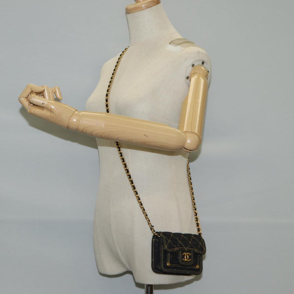 CHANEL Matelasse Chain Shoulder Bag Denim Navy Gold CC Auth 126072SM
